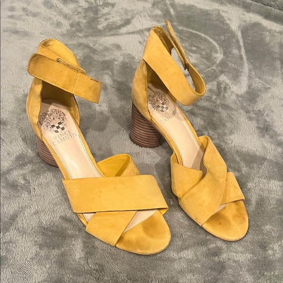 Vince Camuto Mustard Yellow Heeled Jessera Crisscross strap Sandals - Picture 1 of 11